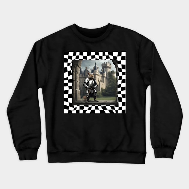 Squirrel Warrior Knight on Checkered Background Crewneck Sweatshirt by missdebi27